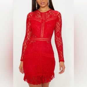 Pretty little thing long sleeve red lace dress